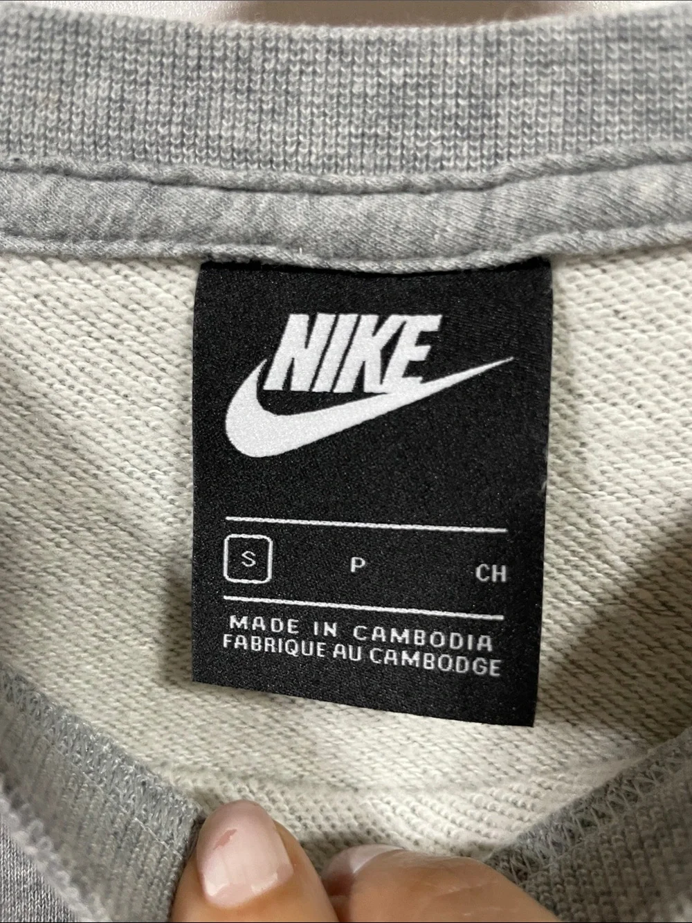 Nike Gray Cropped Sweatshirt with Red and White Sleeve Panels